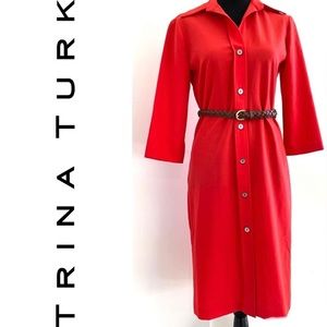 Trina Turk Red Button Down Dress Wool Mix